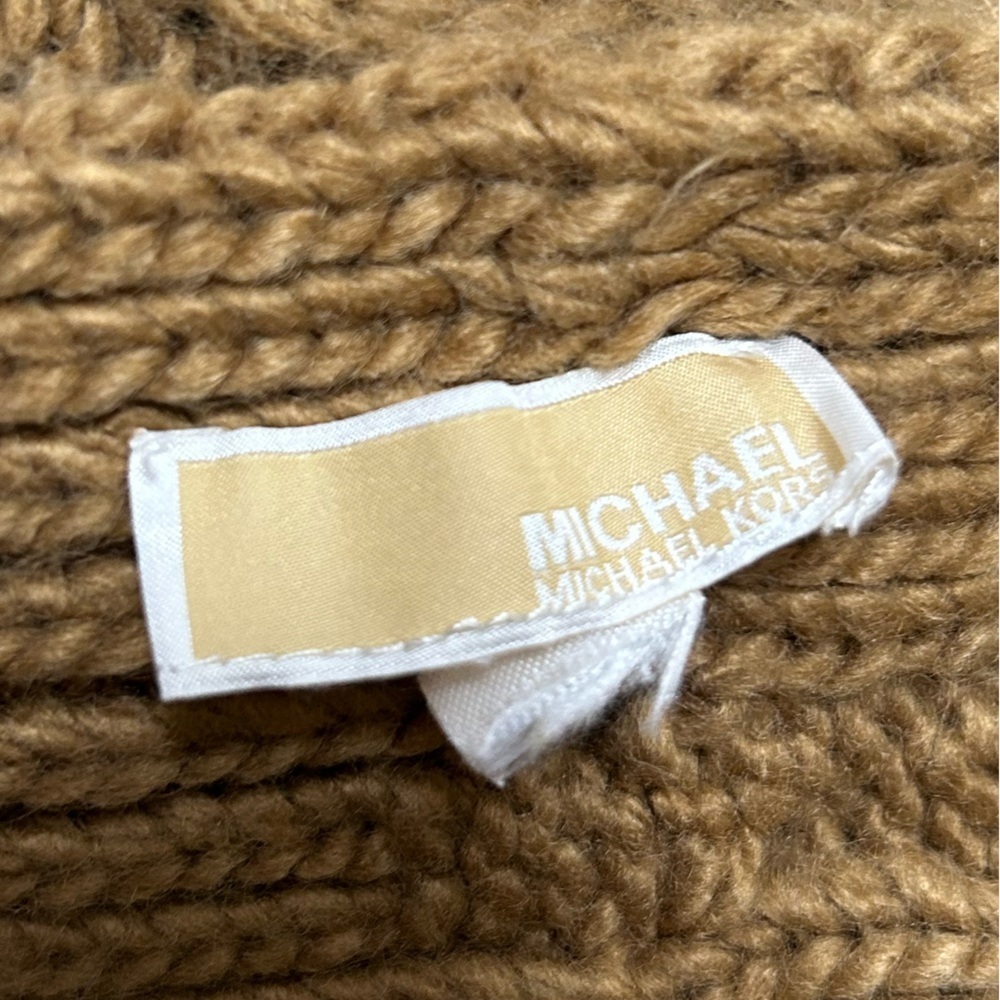 Michael Kors Camel Cable Knit Winter Scarf Tan Chunky Knit Logo - Picture 6 of 6